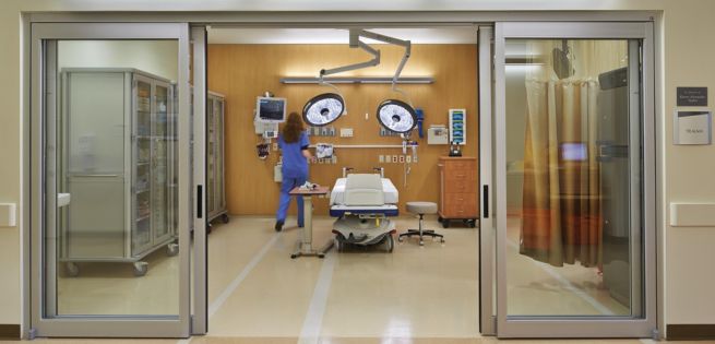 energy-efficient automatic doors in a hospital