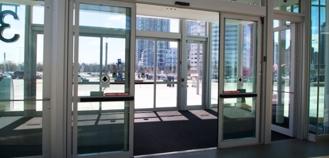 automatic sliding doors at a mall