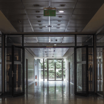 two sets of sliding doors in a school