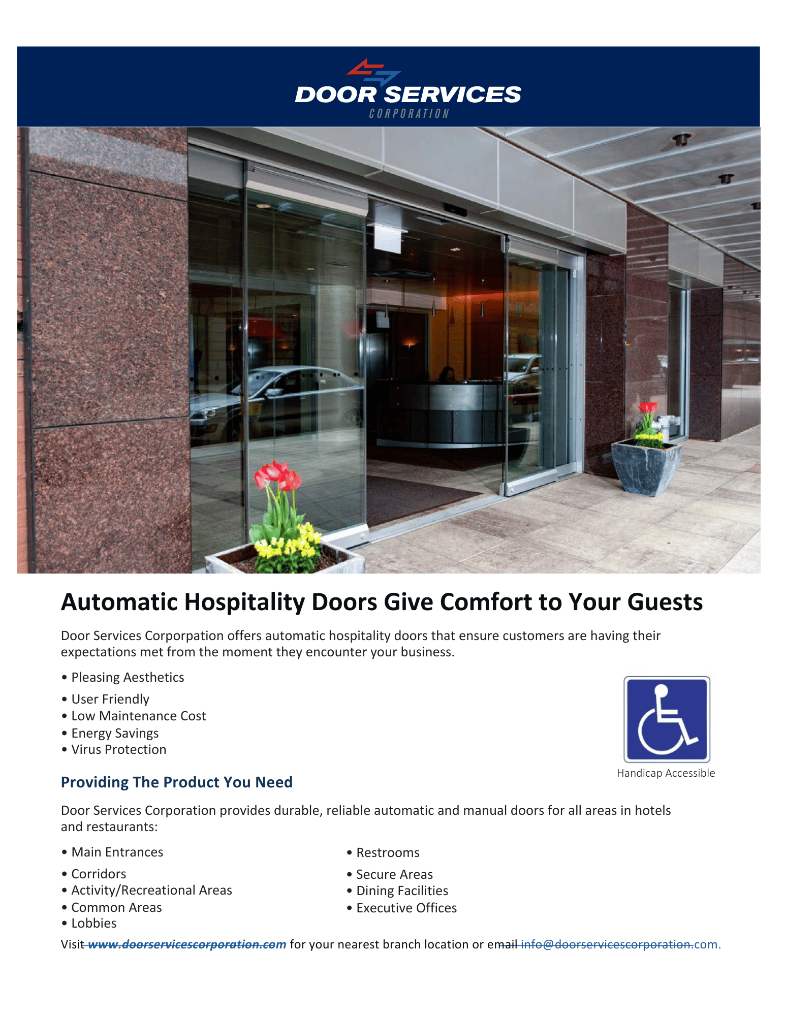 Brochure for FireGuard Slim, fire-rated accordion folding doors, featuring various corridor and doorway images. Includes branding, benefits, design features, and insights on automatic door maintenance to ensure longevity in commercial door installations.